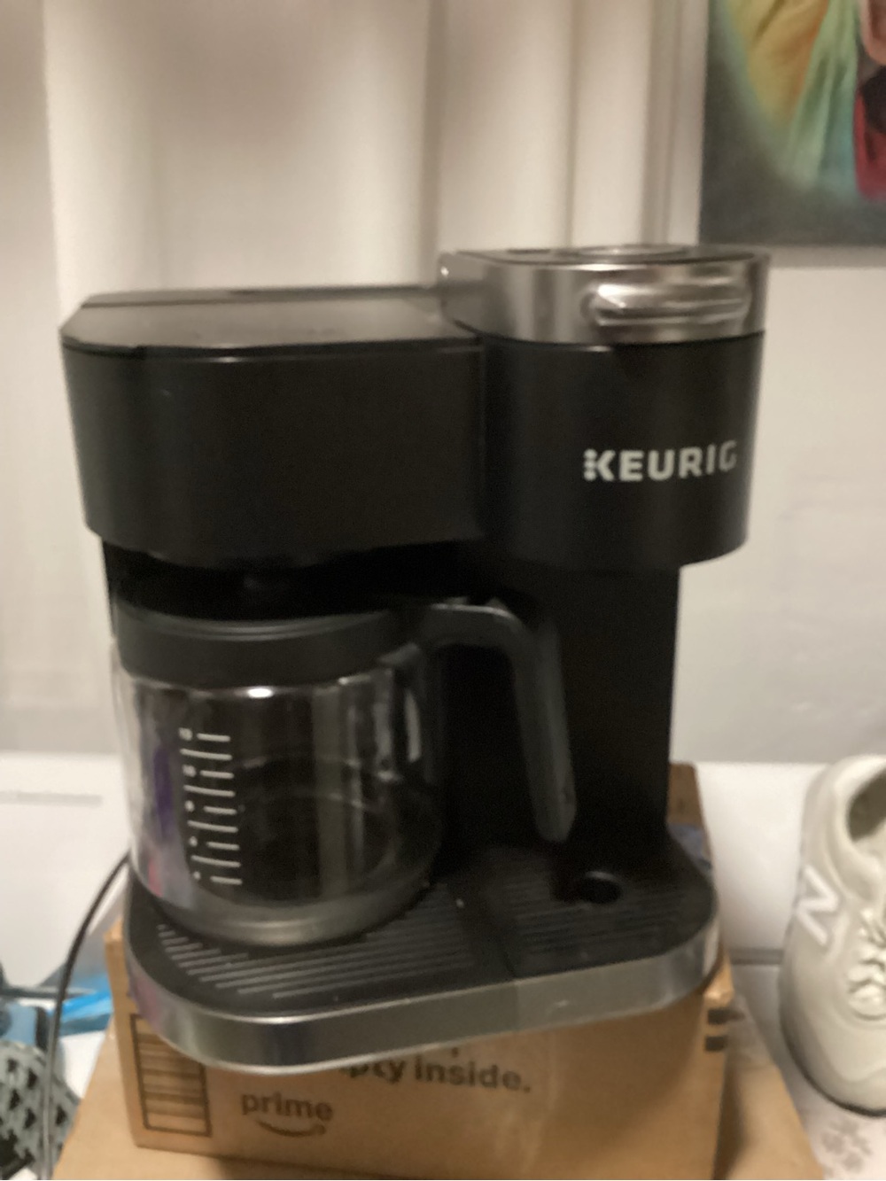 Keurig Black Coffee Maker with Glass Carafe and Stainless Accents